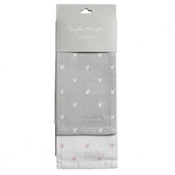 Sophie Allport Hearts Tea Towel Set of 2 (Pink & Grey Hearts) - Image
