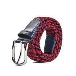 Ibex of England 35mm Woven Belt with Faux Leather Trims - NAVY/RED
