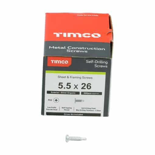 Timco Metal Construction Sheet & Framing Screws - PH - Low Profile Pancake - Exterior - Silver Organic - 5.5 x 26 - Image