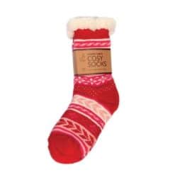 Ladies Sherpa Fleece Lined Socks - RED