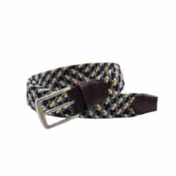 Blue/Gray?Beige Ibex England Mens Leather/Elastic Woven Belt