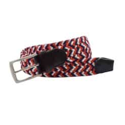 White/Red/Navy Ibex England Mens Leather/Elastic Woven Belt