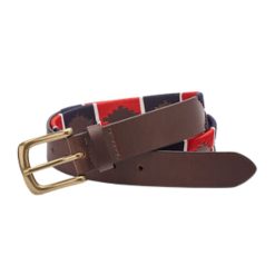 Navy/Red/White 35mm Polo Pattern Leather Belt